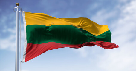National flag of Lithuania waving in the wind on a clear day
