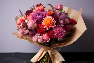 A beautifully arranged bouquet of vibrant, fragrant flowers, ready to be presented as a gift.