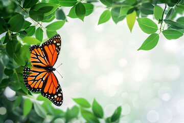 Obraz premium Lebendiges Farbenspiel: Hintergrund mit fliegenden Schmetterlingen, eingefangen in einer frühlingshaften Komposition voller natürlicher Schönheit und farbenfroher Flugkünstler