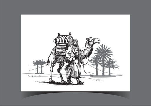camels in the desert illustration Art Vector.