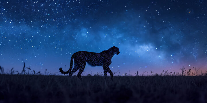 Afrikanischen Savanne Gepard unter einem Sternenhimmel 