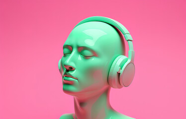 Bright backdrop with an abstract figure enjoying music