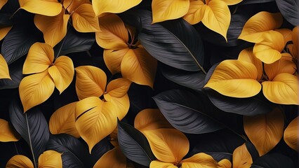 Yellow plant tropical leaves background pattern wallpaper from Generative AI