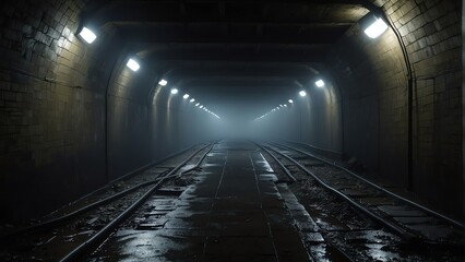 Fototapeta na wymiar Underground foggy sewer tunnel abandoned dark scary dirty passage, noir concept from Generative AI