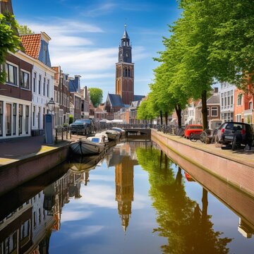 Beautiful city Amsterdam canals with boat pictures