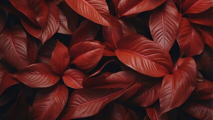 Red plant tropical leaves background pattern wallpaper from Generative AI