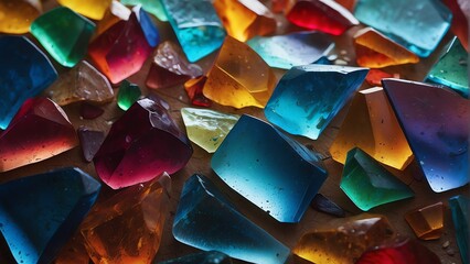 Rainbow colored broken glass background material texture abstract from Generative AI - obrazy, fototapety, plakaty