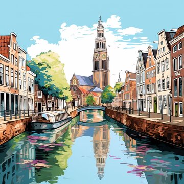 Beautiful city Amsterdam canals with boat pictures