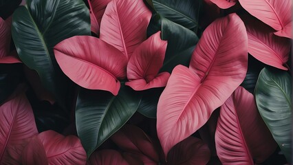 Pink plant tropical leaves background pattern wallpaper from Generative AI