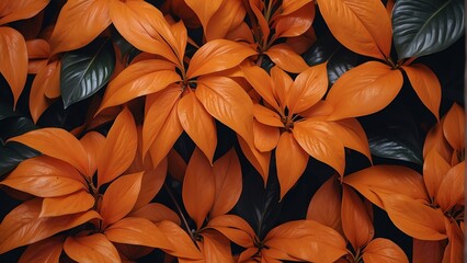 Orange plant tropical leaves background pattern wallpaper from Generative AI