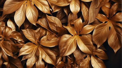 Golden plant tropical leaves background pattern wallpaper from Generative AI