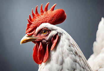 An incredibly detailed close-up of a Leghorn chicken with beautiful feather patterns with AI Generative