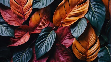Colorful plant tropical leaves background pattern wallpaper from Generative AI