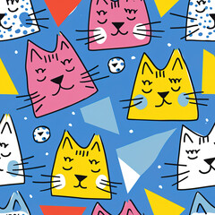 Cute cat line art simple minimalistic repeat pattern	