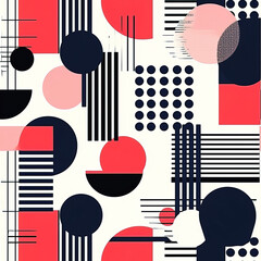 Deconstructed abstract postmodern geometric retro repeat pattern, Bauhaus minimal simple shapes