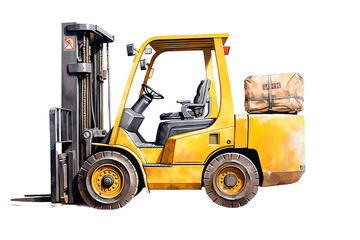 Fototapeta na wymiar Forklift truck with boxes on pallet. Cargo. 3d isolated on a Transparent background. Generative AI