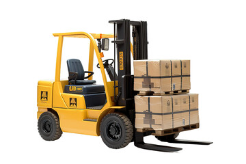 Forklift truck with boxes on pallet. Cargo. 3d isolated on a Transparent background. Generative AI