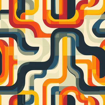 Deconstructed abstract postmodern geometric retro repeat pattern, Bauhaus minimal simple shapes