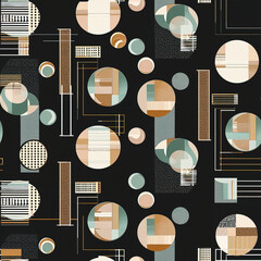 Deconstructed abstract postmodern geometric retro repeat pattern, Bauhaus minimal simple shapes