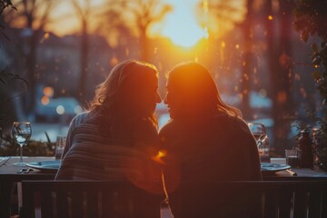 Fototapeta premium Beautiful loving gay couple spending time together in a restaurant. Celebrating Saint Valentine's