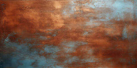    A rusted wall with blue and brown paint. Coppers aged elegance a stained metal texture for textured backgrounds  
 