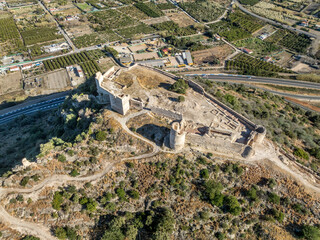 Aerial view of medieval castle ruin Bairen castle near Gandia Spain