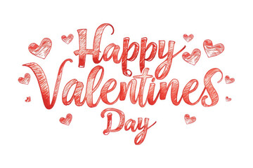 Hand drawn elegant modern brush lettering of "Happy Valentines Day" with hearts isolated on white background