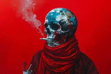 human skull in red
