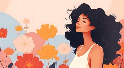 A serene illustration of a woman surrounded by lush flowers symbolizing growth and beauty