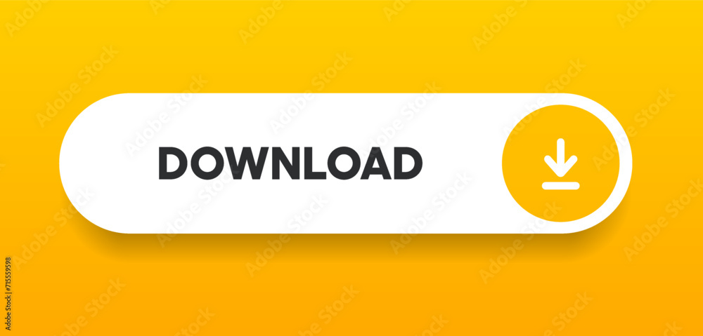 Poster 3D download button icon. Upload icon. Down arrow bottom side symbol. Click here button. Save cloud icon push button for UI UX, website, mobile application.