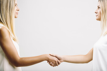 Women's handshake filled with sharing friendship
