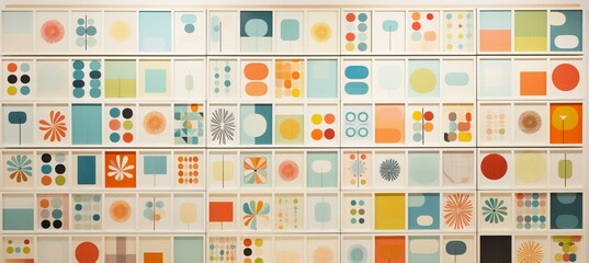 Multicolored and visually captivating retro pattern collage on vintage textured paper background
