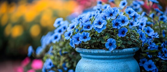 A majorelle blue flowerpot holds a vibrant houseplant, bringing a touch of nature and tranquility to any indoor or outdoor space