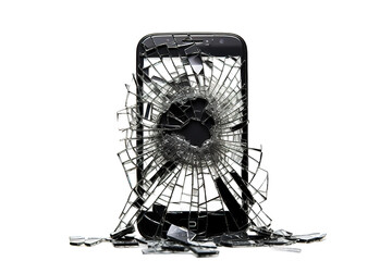 Broken screen mobile smartphone isolated on a Transparent background. Generative AI