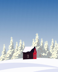 Sweden, poster design, snowy forest, vertical banner, postcard - obrazy, fototapety, plakaty