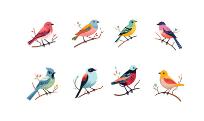Colorful birds set isolated vector style on isolated background illustration