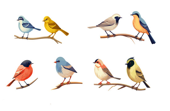 Colorful birds set isolated vector style on isolated background illustration