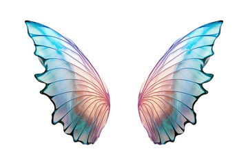Fototapeta premium Pastel pride rainbow tone fluffy angel wings isolated on a Transparent background. Generative AI