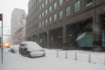 Snow storm on East Coast, New York City. Manhattan During Nor'easter Blizzard - 715563914