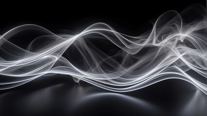 White neon curved wave of light with curls and swirls made with smooth glowing lines, motion light effect on black from Generative AI