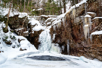 Fototapeta na wymiar Franconia Notch State Park during winter . New Hampshire mountains. USA