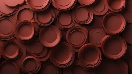 Dark red gradient abstract background of paper circles in different size from Generative AI