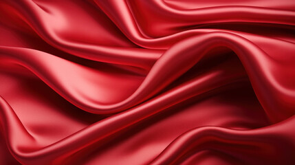 Obraz premium Close-up of a luxurious red satin fabric with elegant folds and a smooth, silky texture for a background.