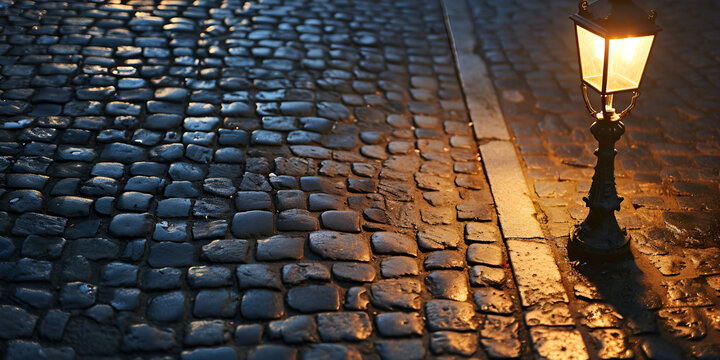 Success Journey; set goals, keep learning, avail opportunity, embrace failure ,be positive Artistic, cobblestones road, wet road after rain in night , 