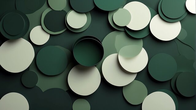 Dark green gradient abstract background of paper circles in different size from Generative AI