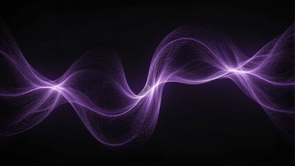 Curly wave made of purple neon bright light dots on plain black background from Generative AI