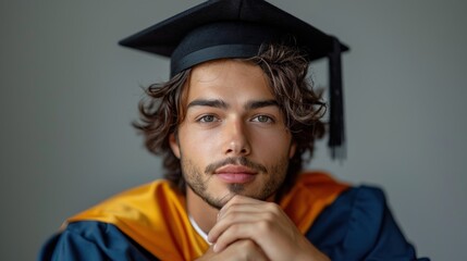 graduate male , portrait of happy graduate student in hat