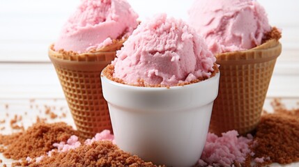 Single scoop of pink ice cream UHD wallpaper