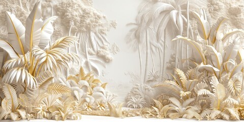 Golden and White Baroque and Rococo Style Jungle Elegance - Luxury Pattern Design