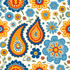 Paisley ornament colorful repeat pattern, vibrant ethnic decorative ornate	